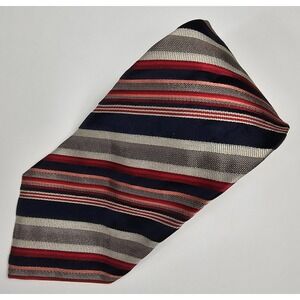MASSIMO BIZZOCCHI by KITON Mens‎ Silk Necktie ITALY Luxury STRIPED Navy Red Tan